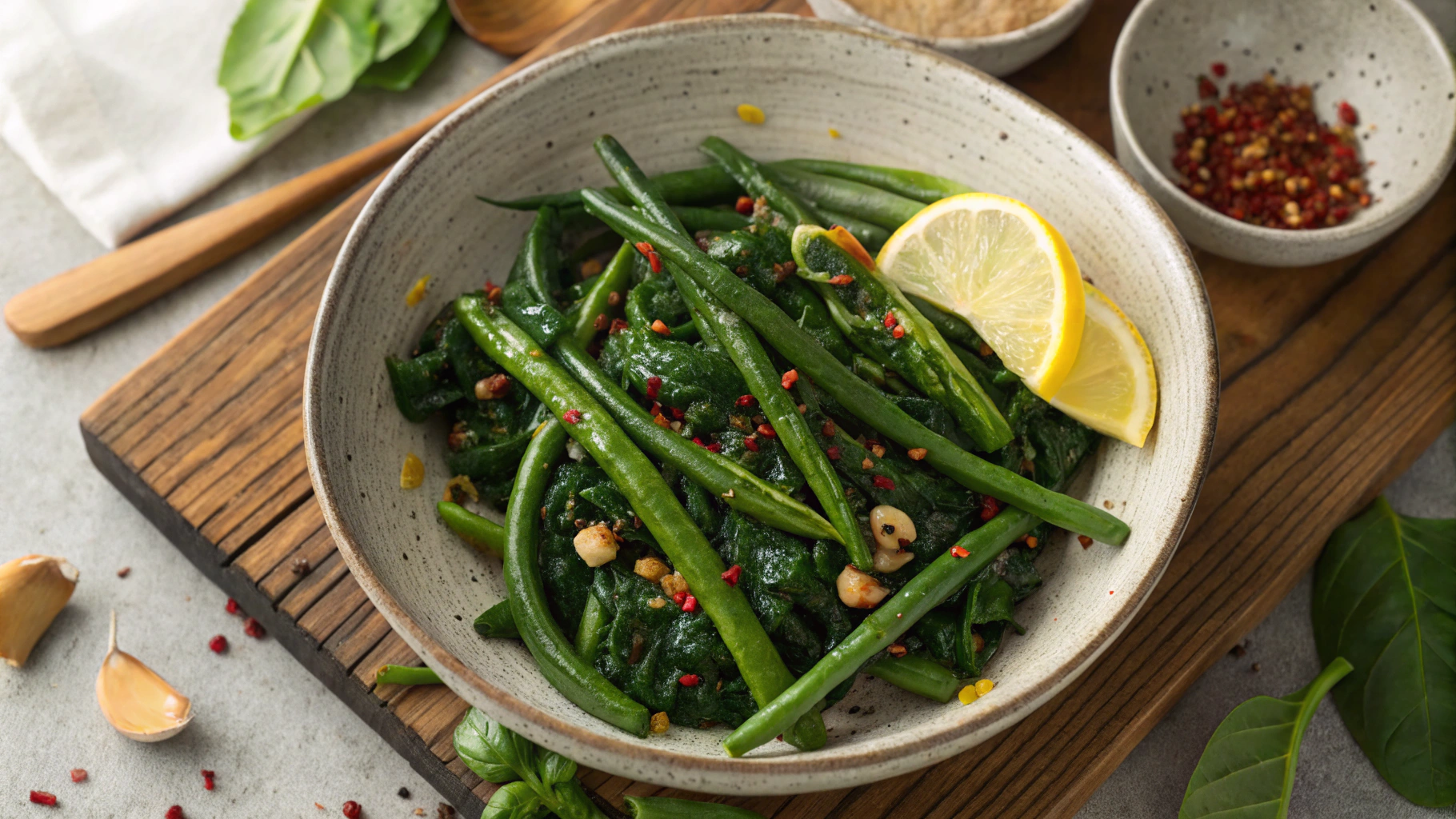 Keto Spicy Spinach and Green Beans