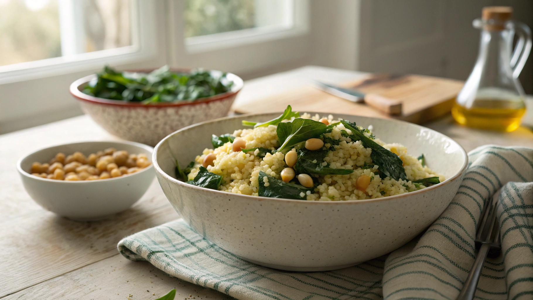 Keto Spinach and Pine Nut Couscous