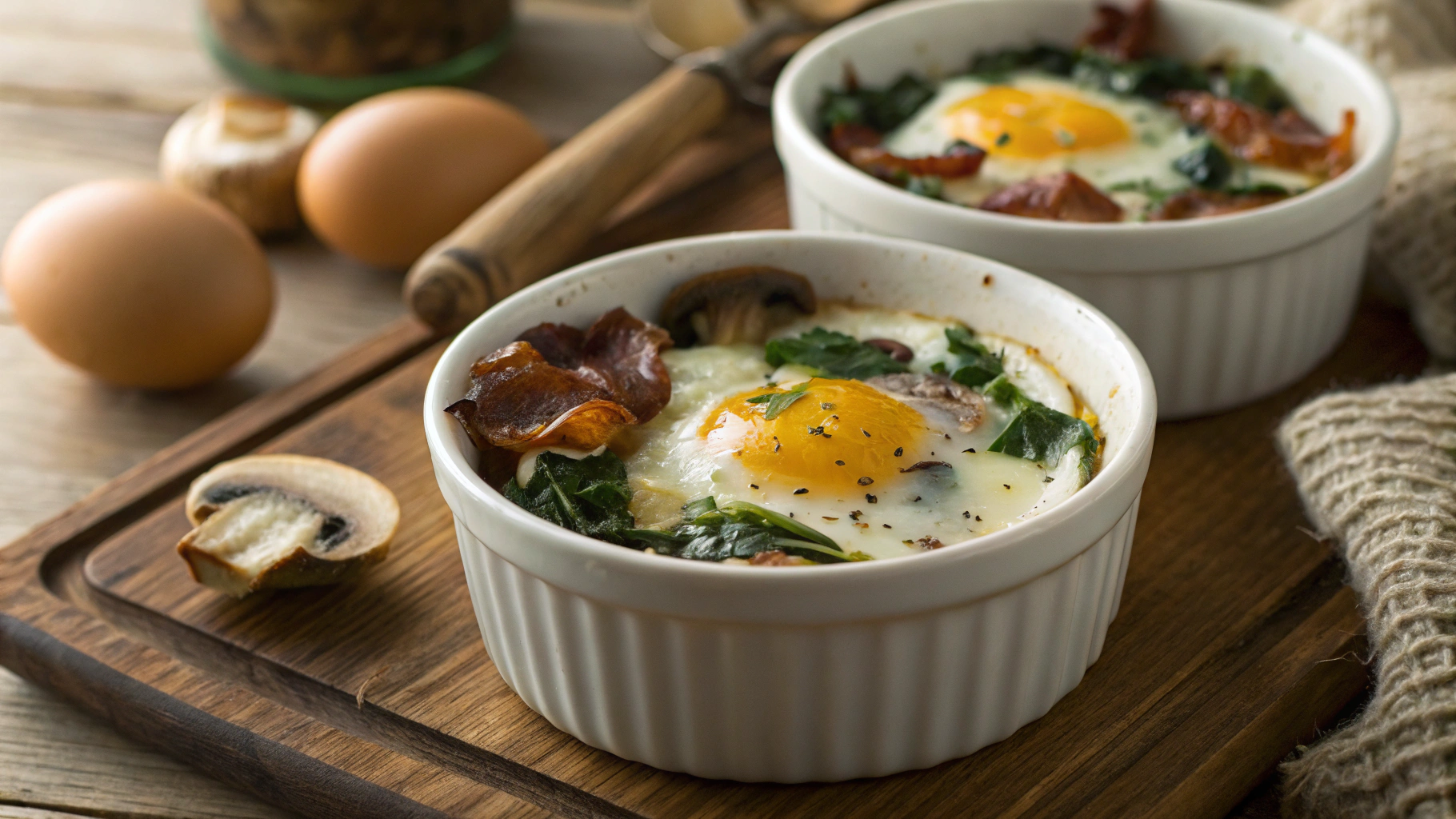 Keto Spinach, Bacon and Blue Cheese Baked Eggs