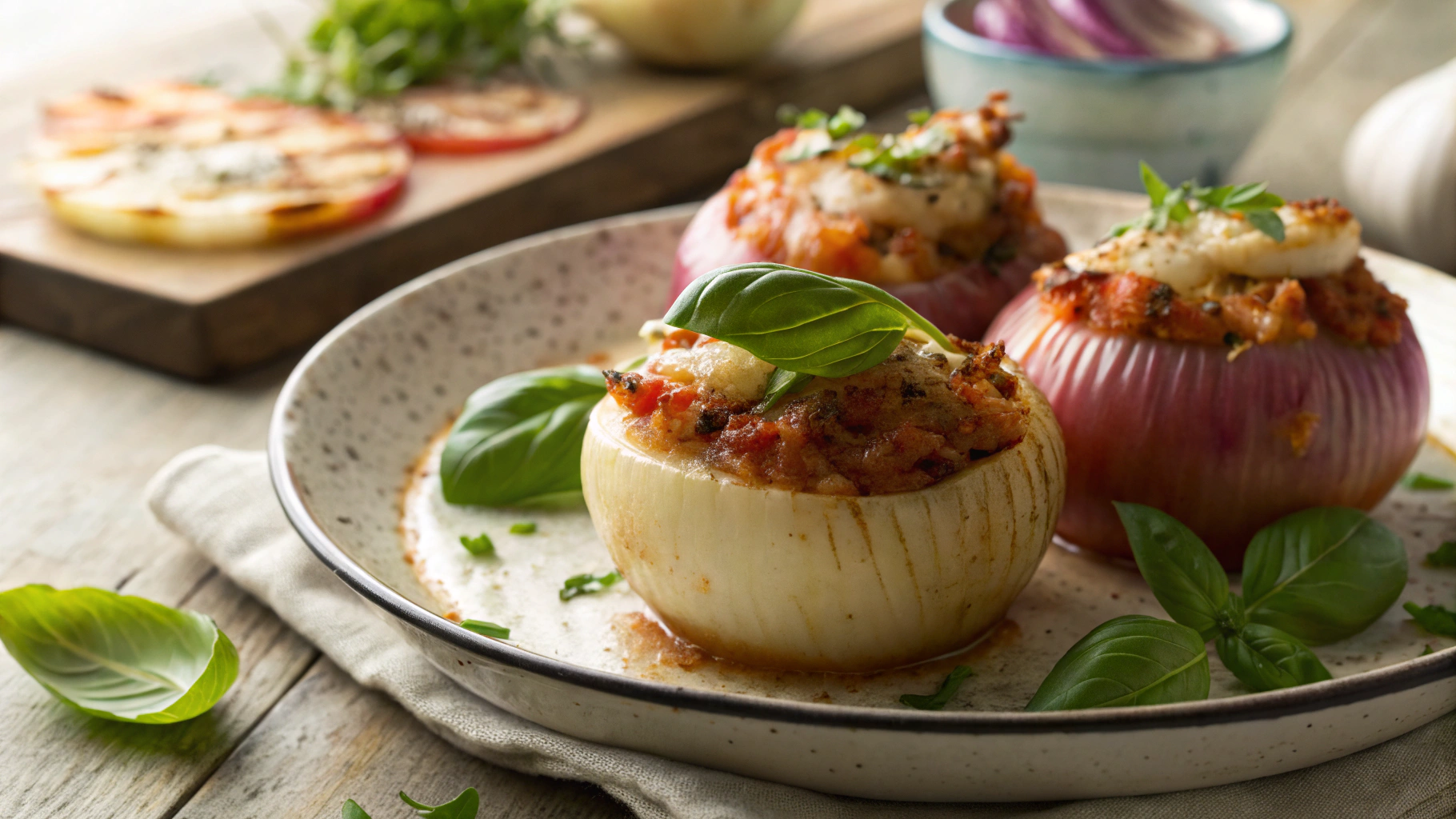 Keto Stuffed Onion with Mediterranean Beef