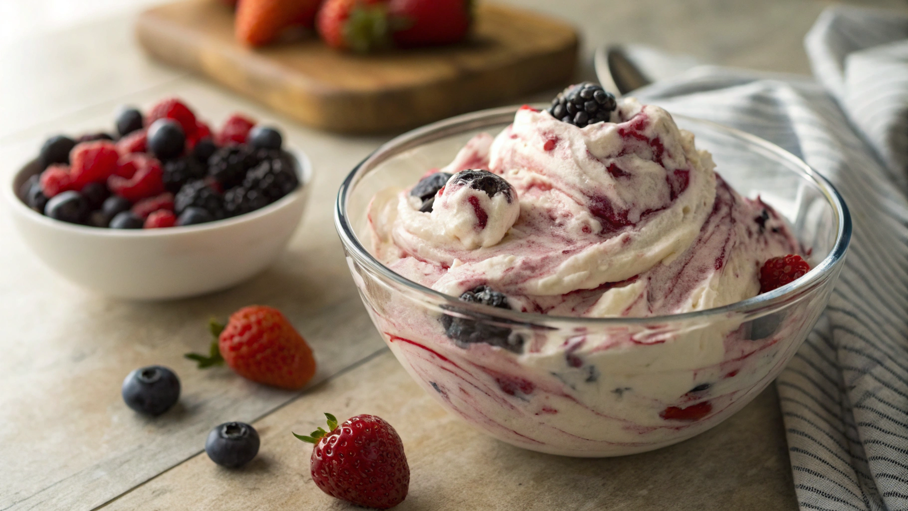 Keto Summer Berry Swirl Cream Cheese Fluff