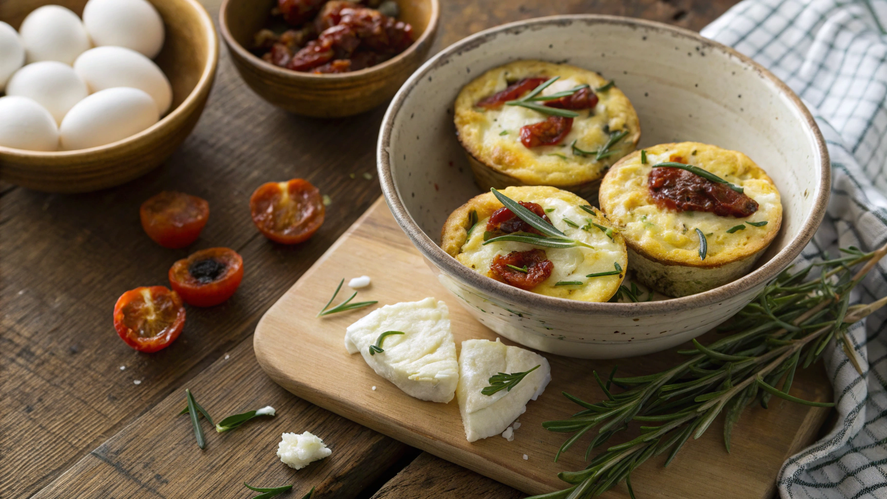 Keto Sundried Tomato, Rosemary and Goats Cheese Egg Muffins