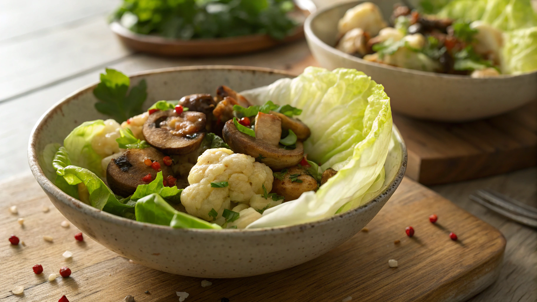 Keto Tamari Cauliflower and Mushroom Lettuce Cups