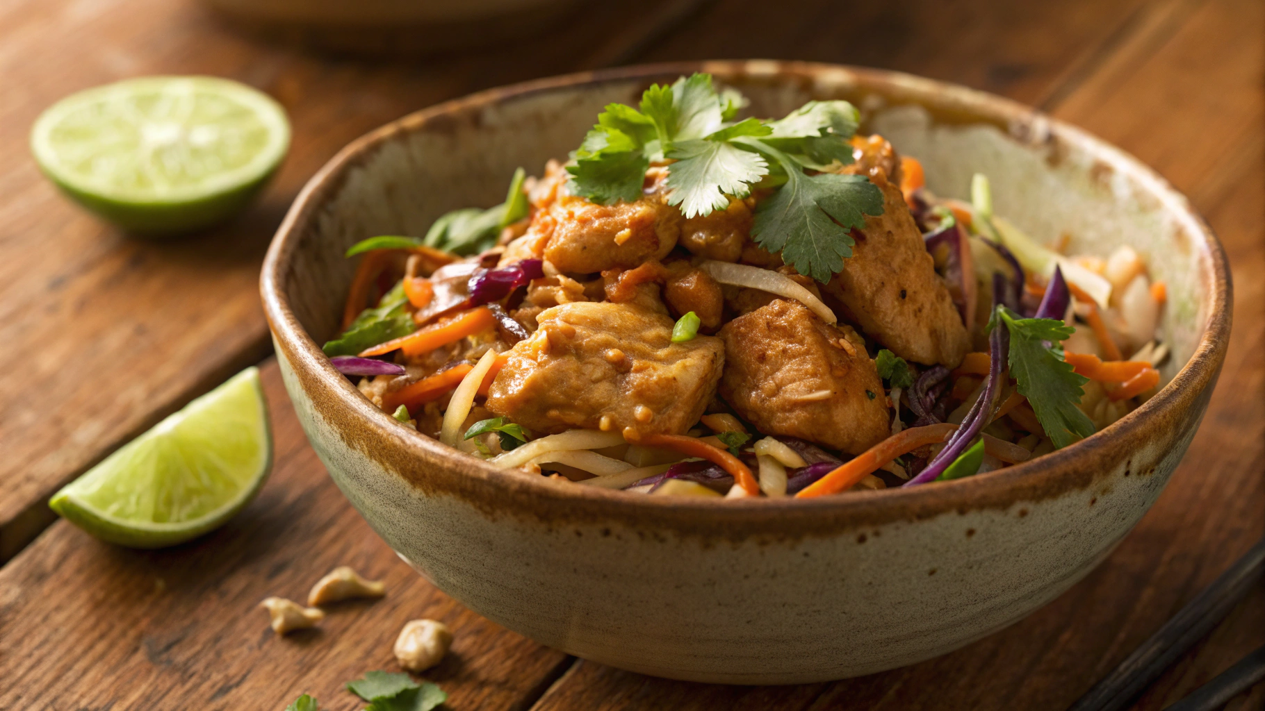 Keto Thai Spicy Peanut Chicken With Asian Slaw