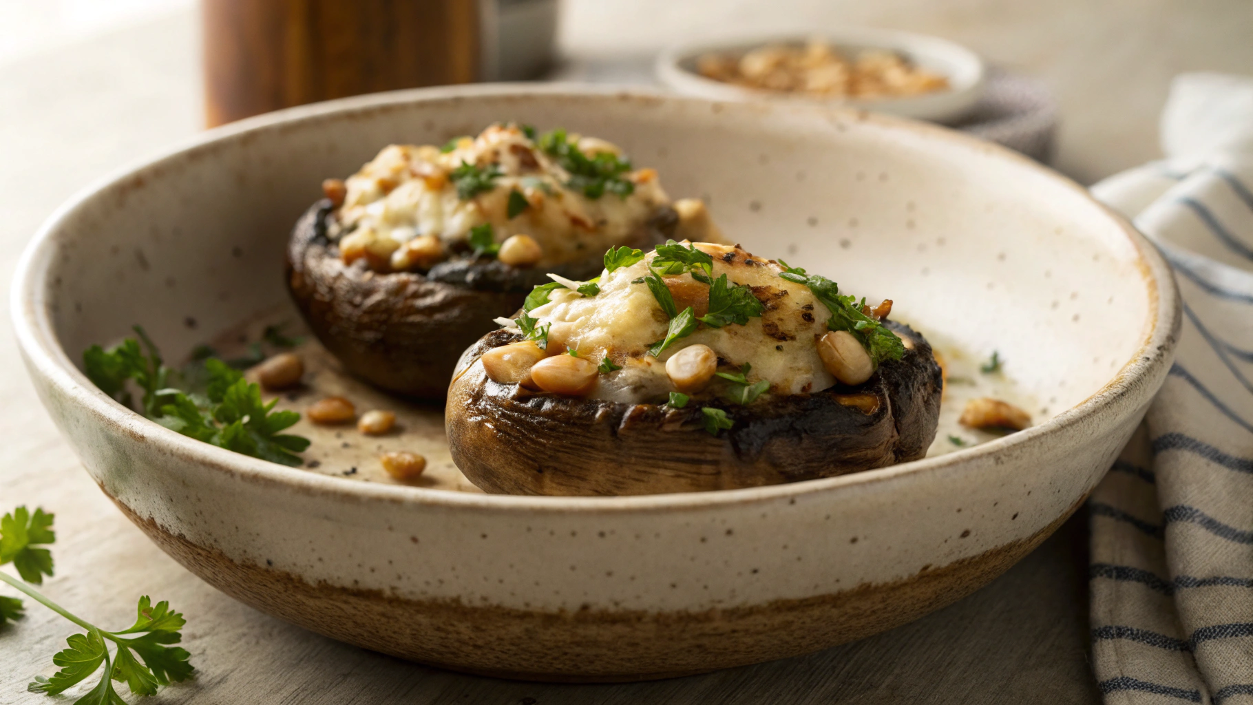 Keto Three Cheese Stuffed Mushrooms