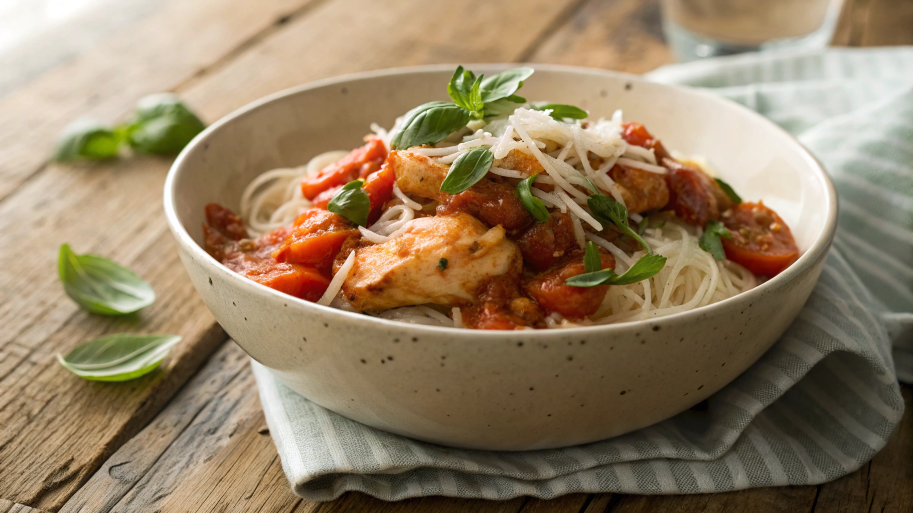 Keto Tomato Basil Chicken w Buttered Garlic Noodles