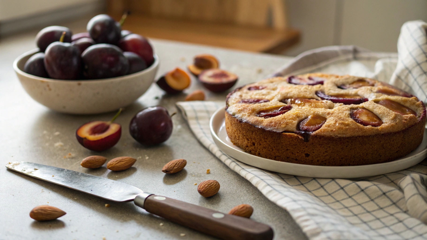 Keto Upside Down Almond Plum Cake