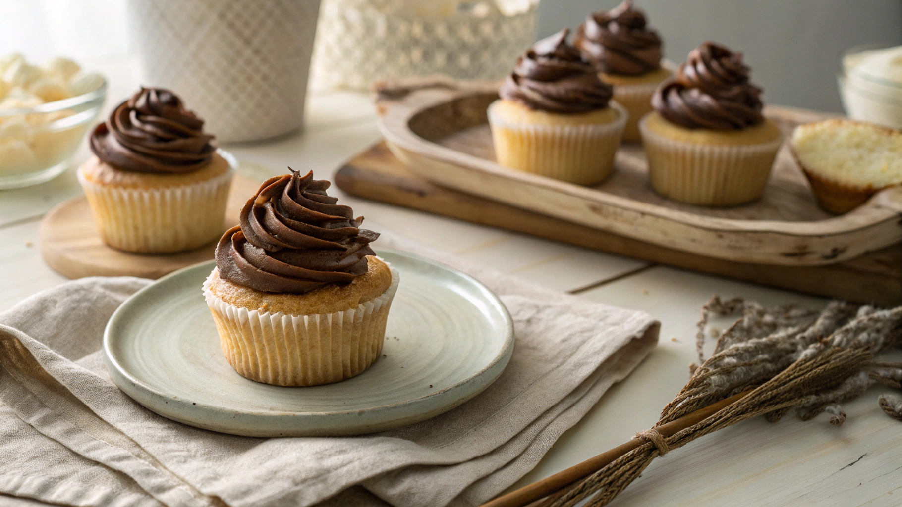 Keto Vanilla Cupcakes with Whipped Ganache