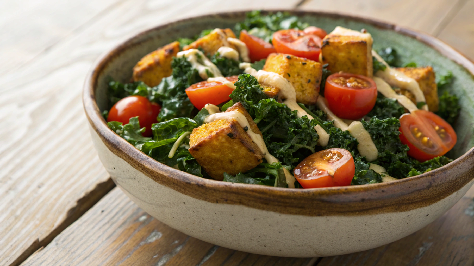 Low Carb Vegan Air Fried Tofu Salad With Creamy Tahini Dressing