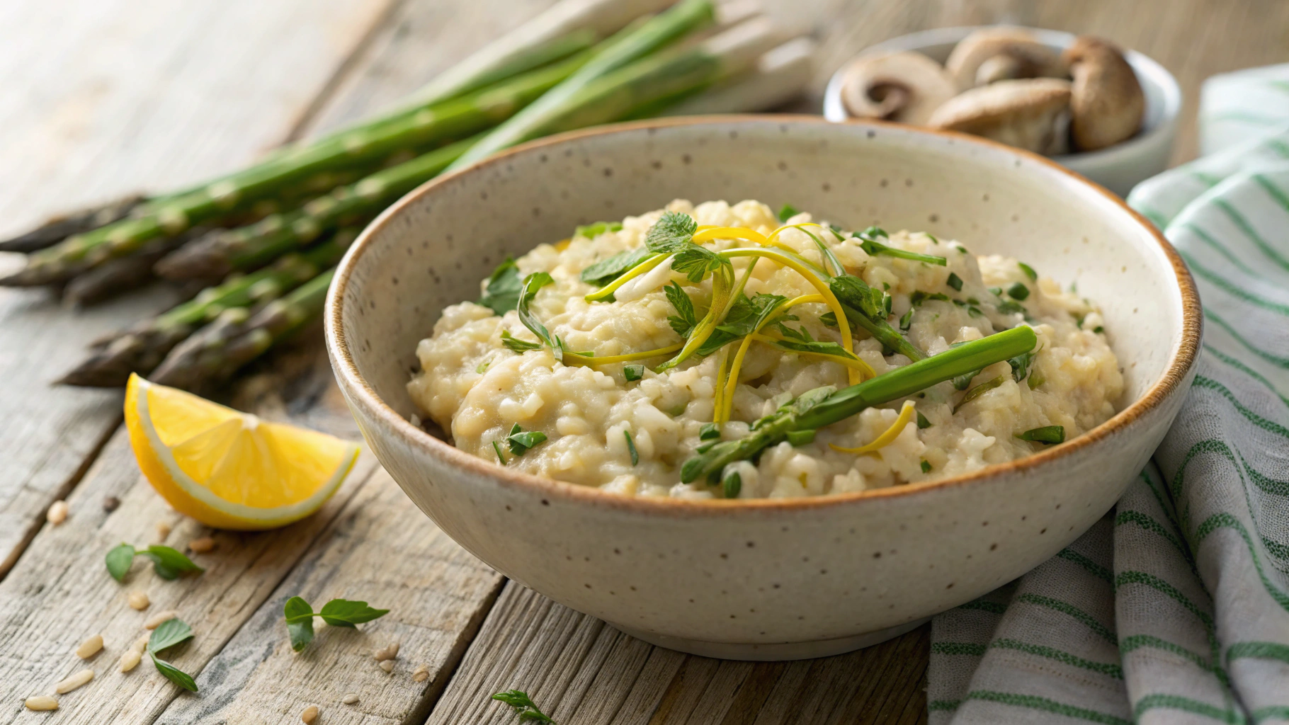 Low Carb Vegan Asparagus and Mushroom Risotto
