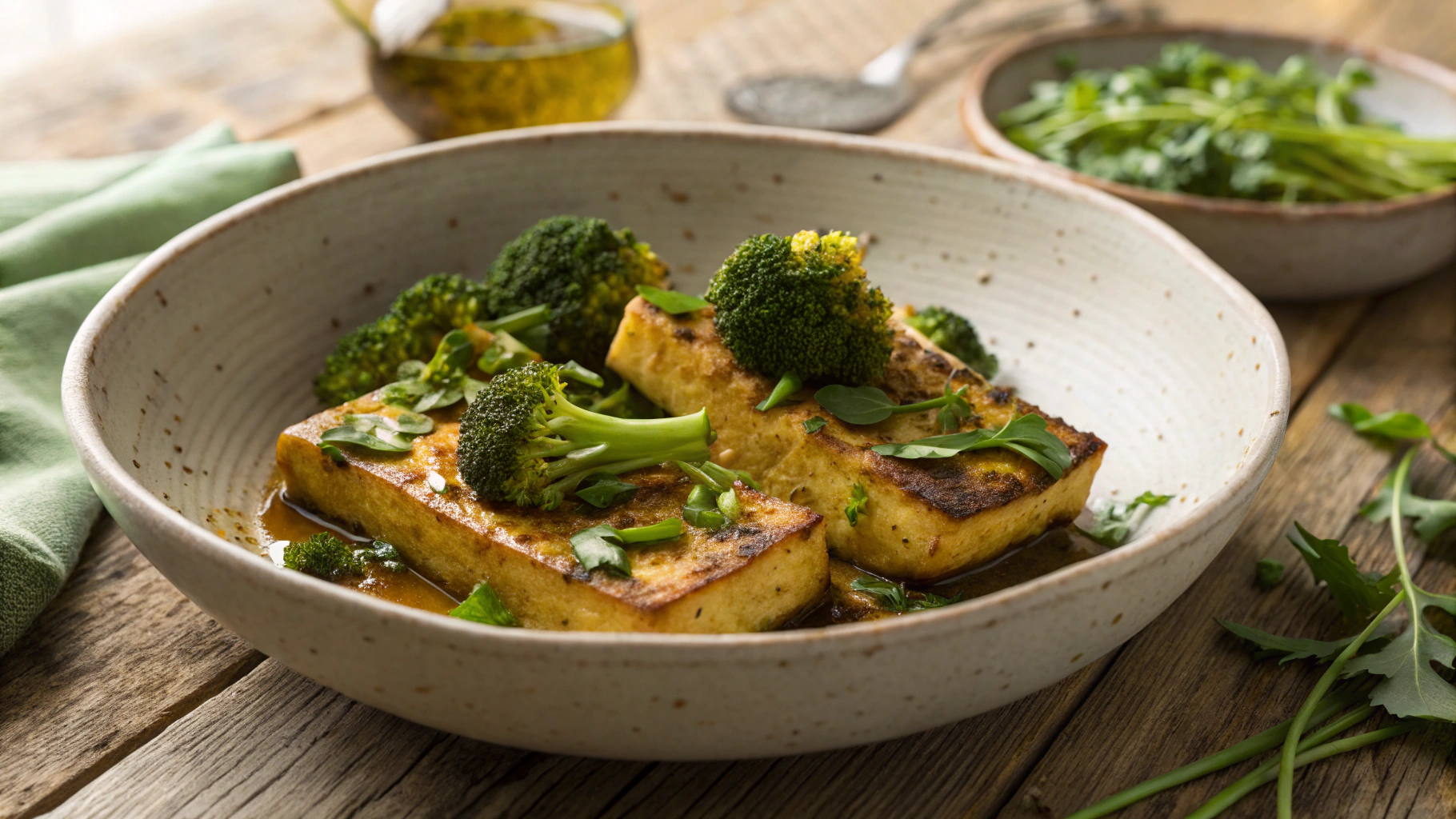 Keto Vegan Broccoli Steaks With Curried Tofu