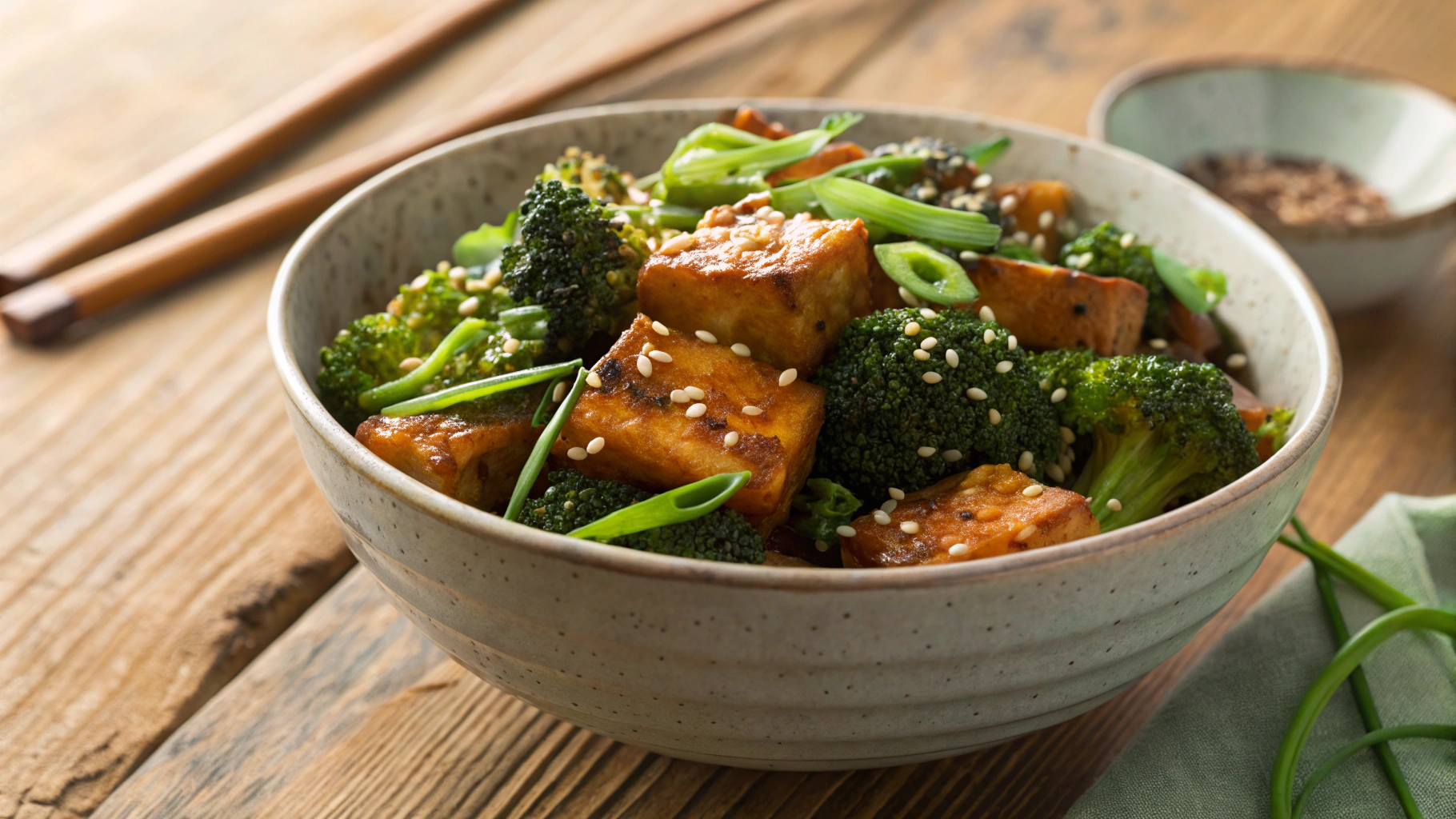 Keto Vegan Crispy Tofu and Broccoli Stir Fry