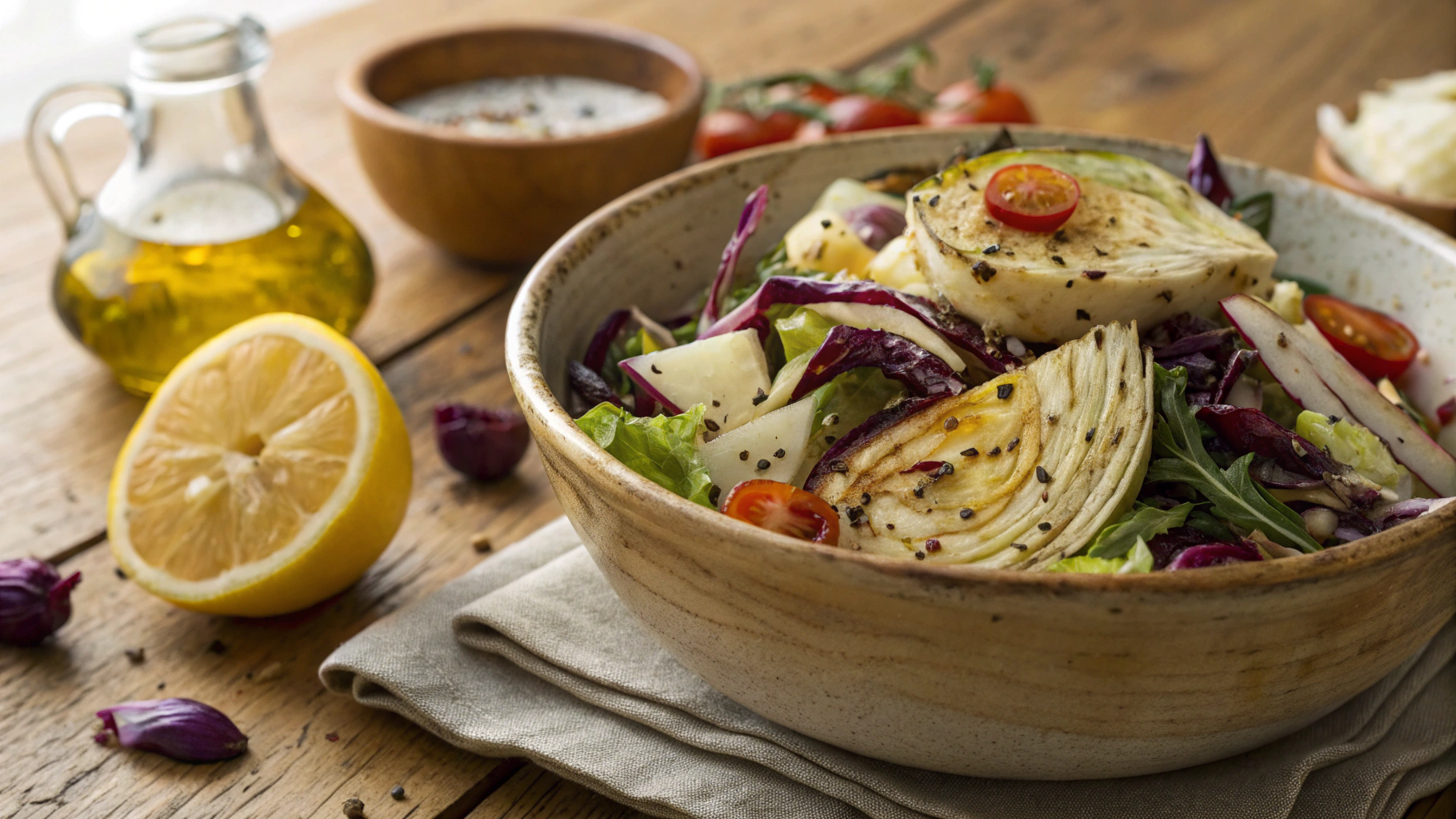 Keto Vegan Greek Roasted Cabbage Salad with Lemon Dressing