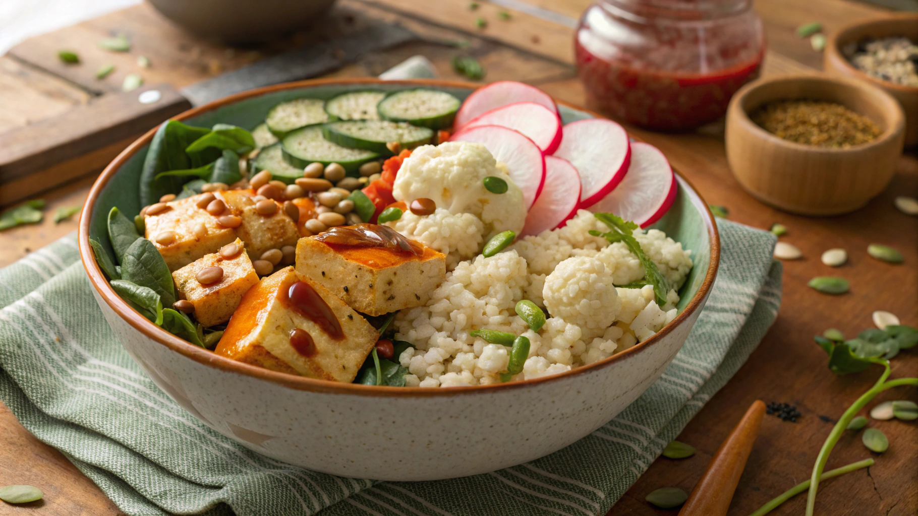 Keto Vegan Harissa Roasted Tofu and Veggie Bowl