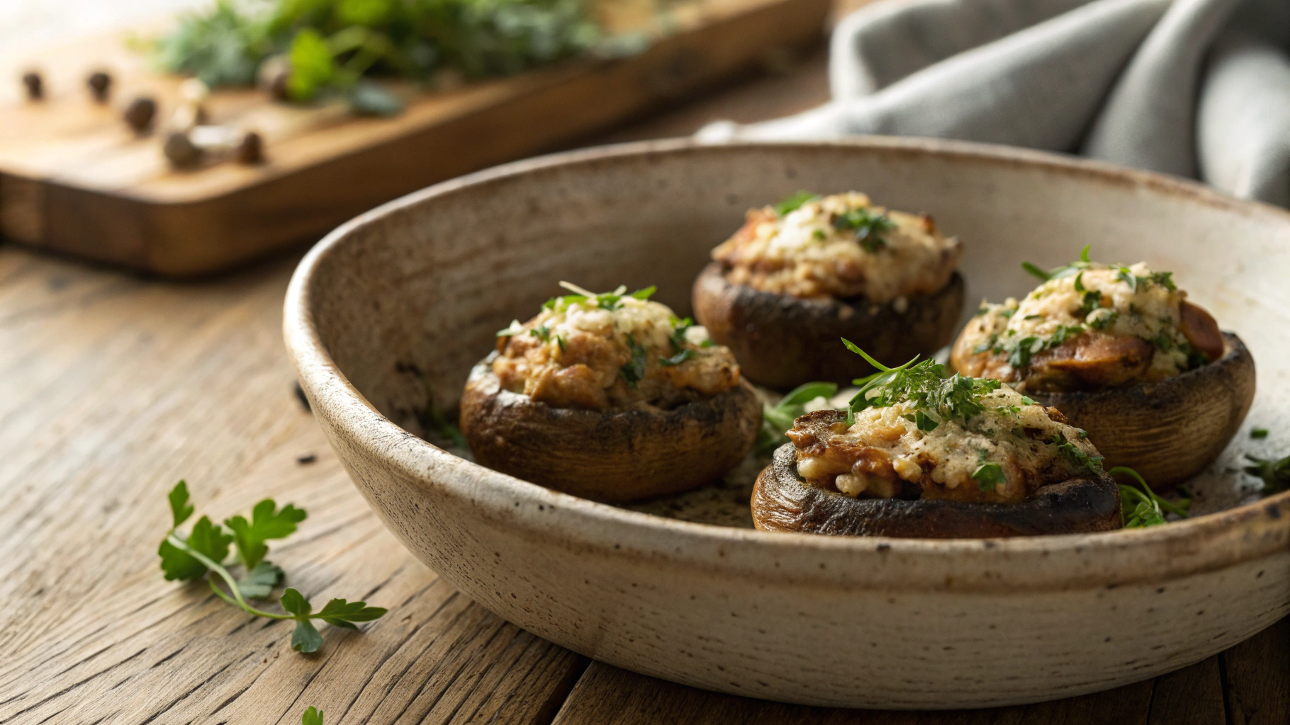 Keto Vegan Parmesan Stuffed Mushrooms
