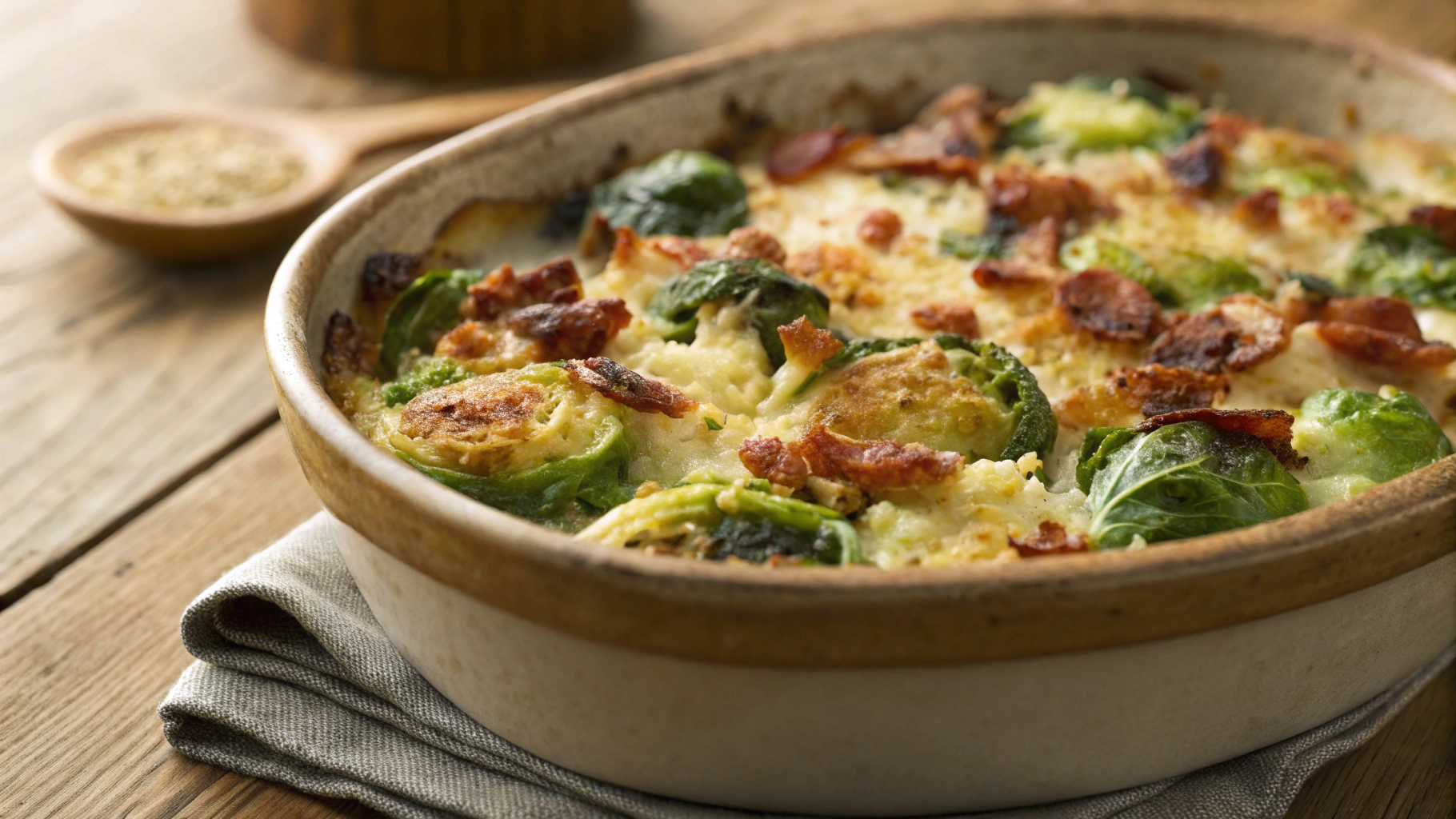 Keto Christmas Zesty Brussels Sprout and Bacon Gratin