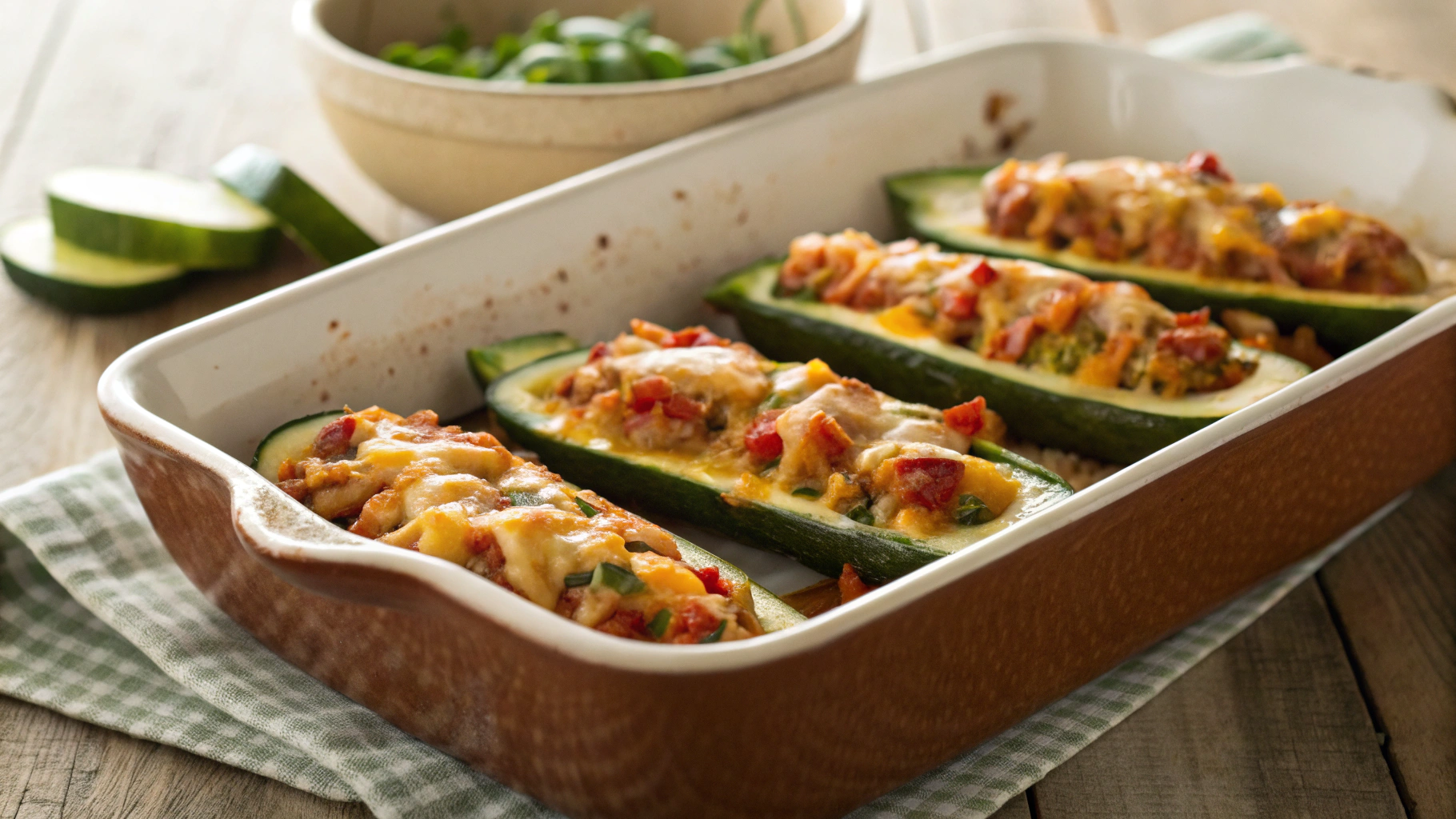 Keto Zucchini Chicken Enchilada Boats