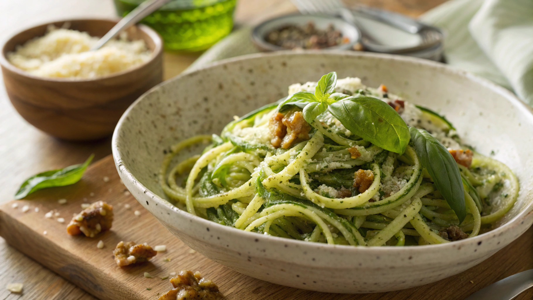Keto Zucchini Noodles with Basil Walnut Pesto