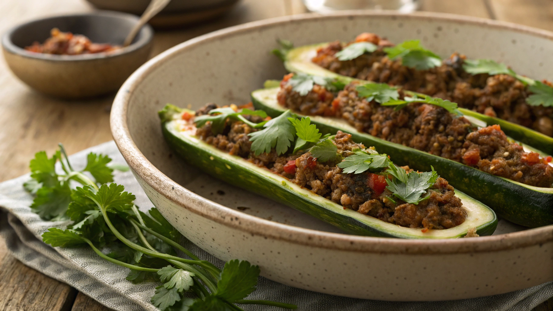 Low Carb Zucchini Stuffed With Lamb