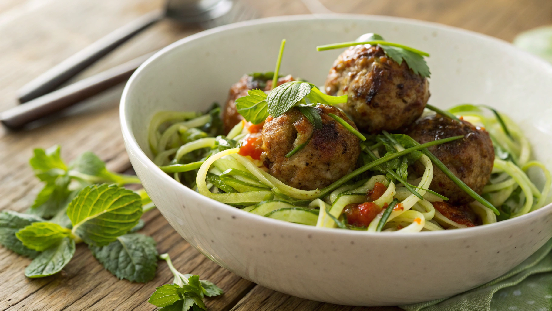 Low Carb Lemongrass Pork Meatballs and Zucchini Noodles