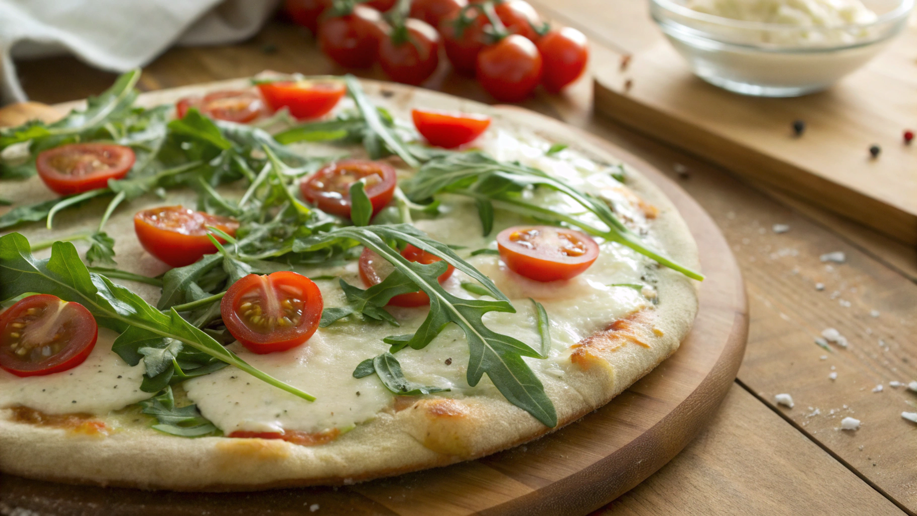 Low Carb Arugula And Tomato White Pizza