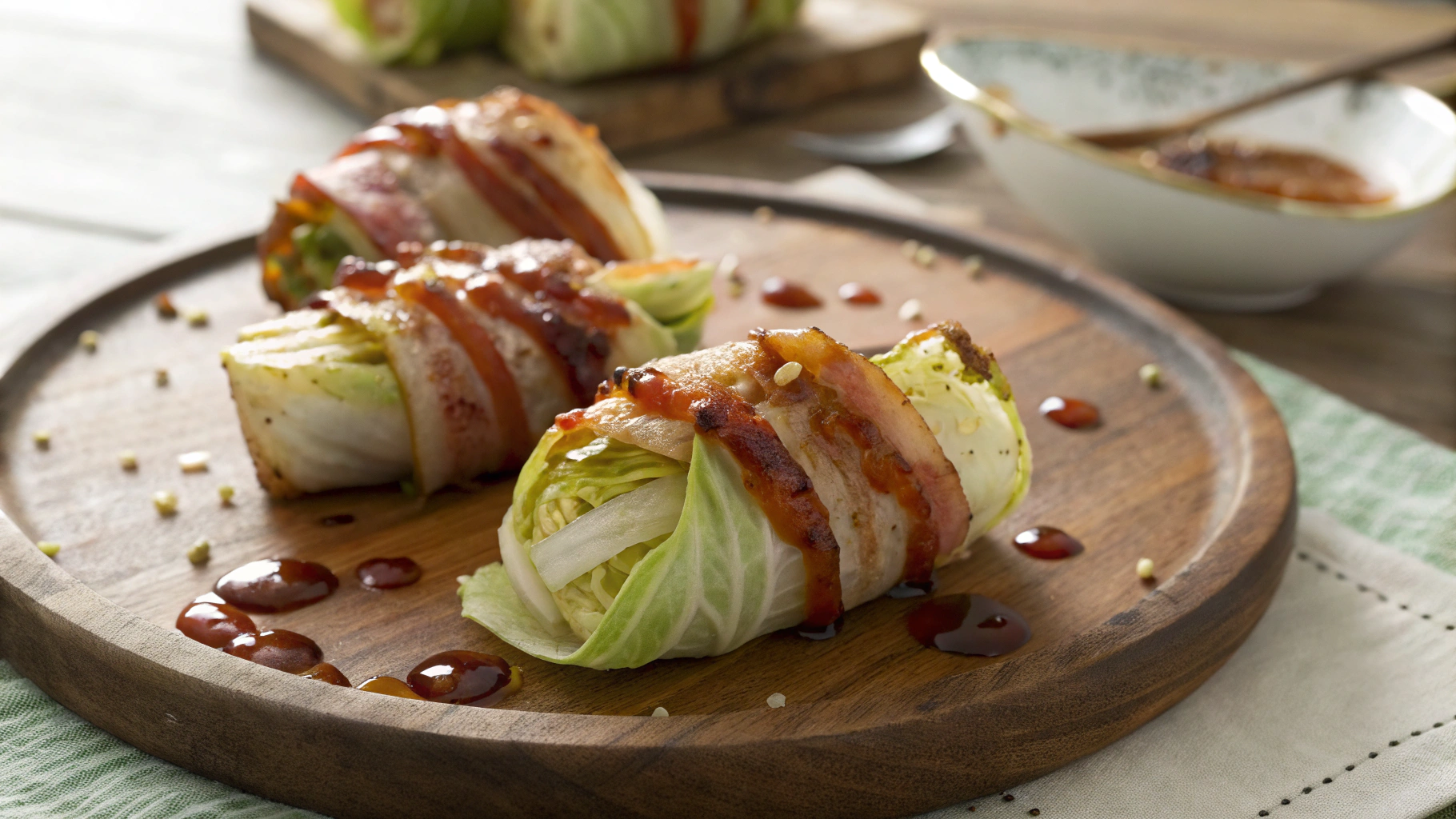 Low Carb Bacon Wrapped Cabbage Wedges W Tangy Sauce