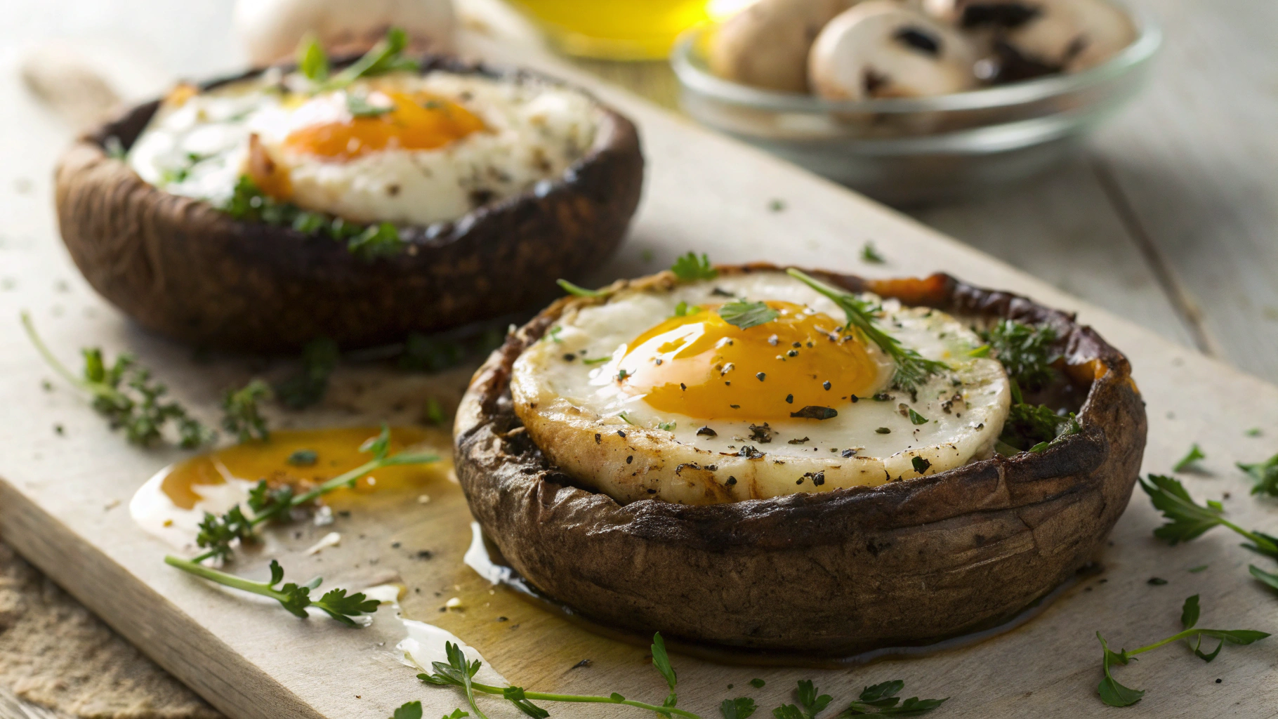 Keto Baked Eggs In Mushroom Caps