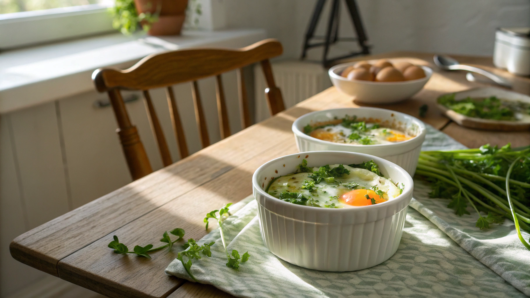 Low Carb Baked Eggs With Leeks And Crème Fraiche