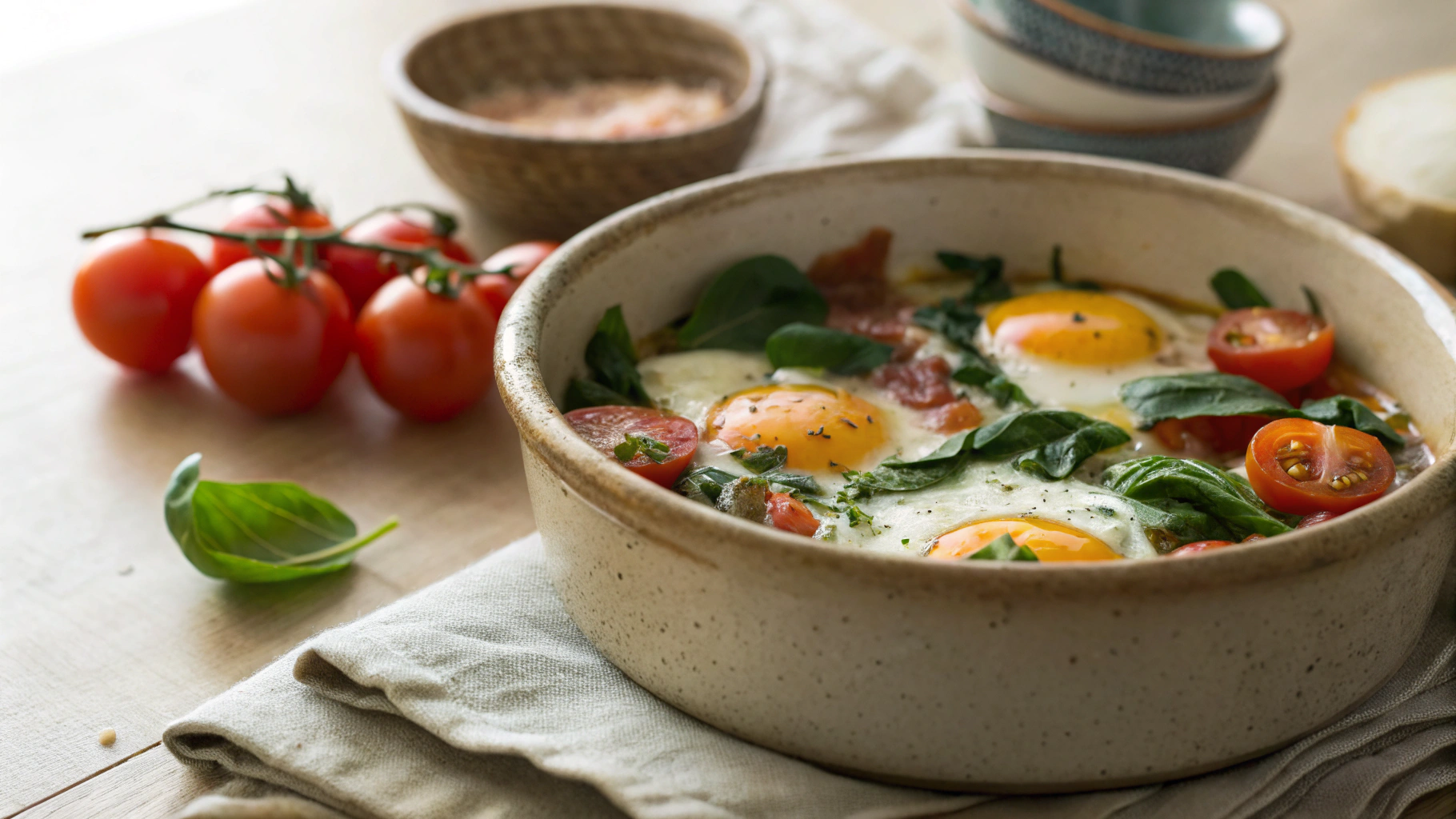 Low Carb Baked Eggs With Spinach And Pancetta