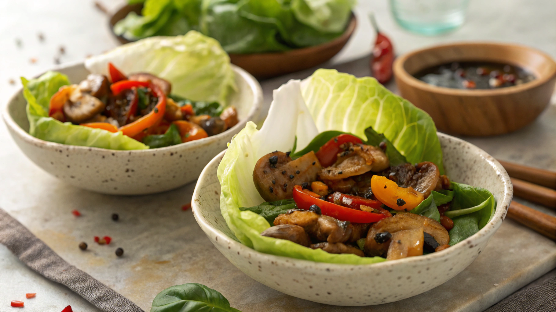 Keto Balsamic Mushroom and Red Pepper Lettuce Cups