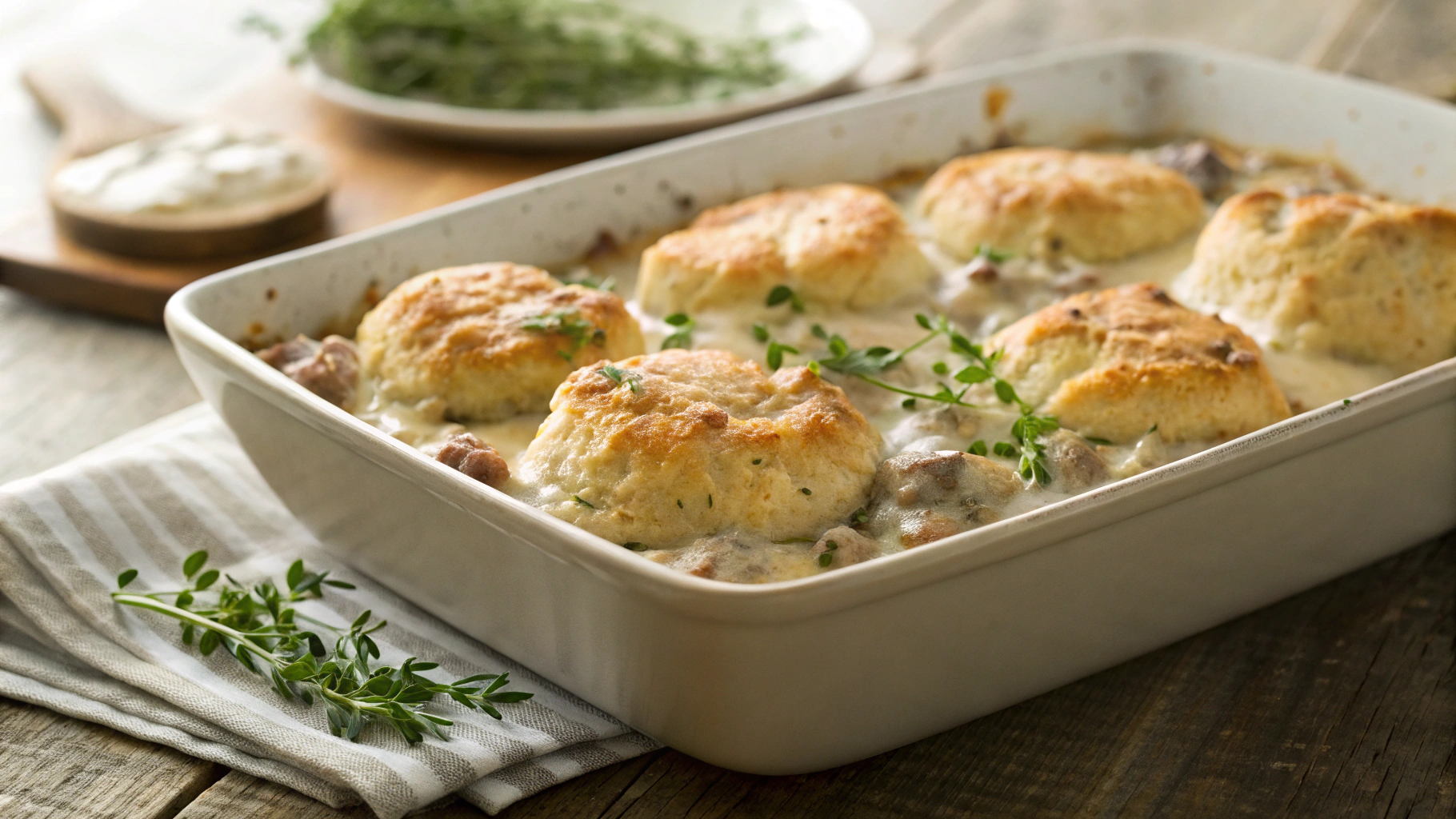 Low Carb Biscuits and Sausage Gravy Casserole