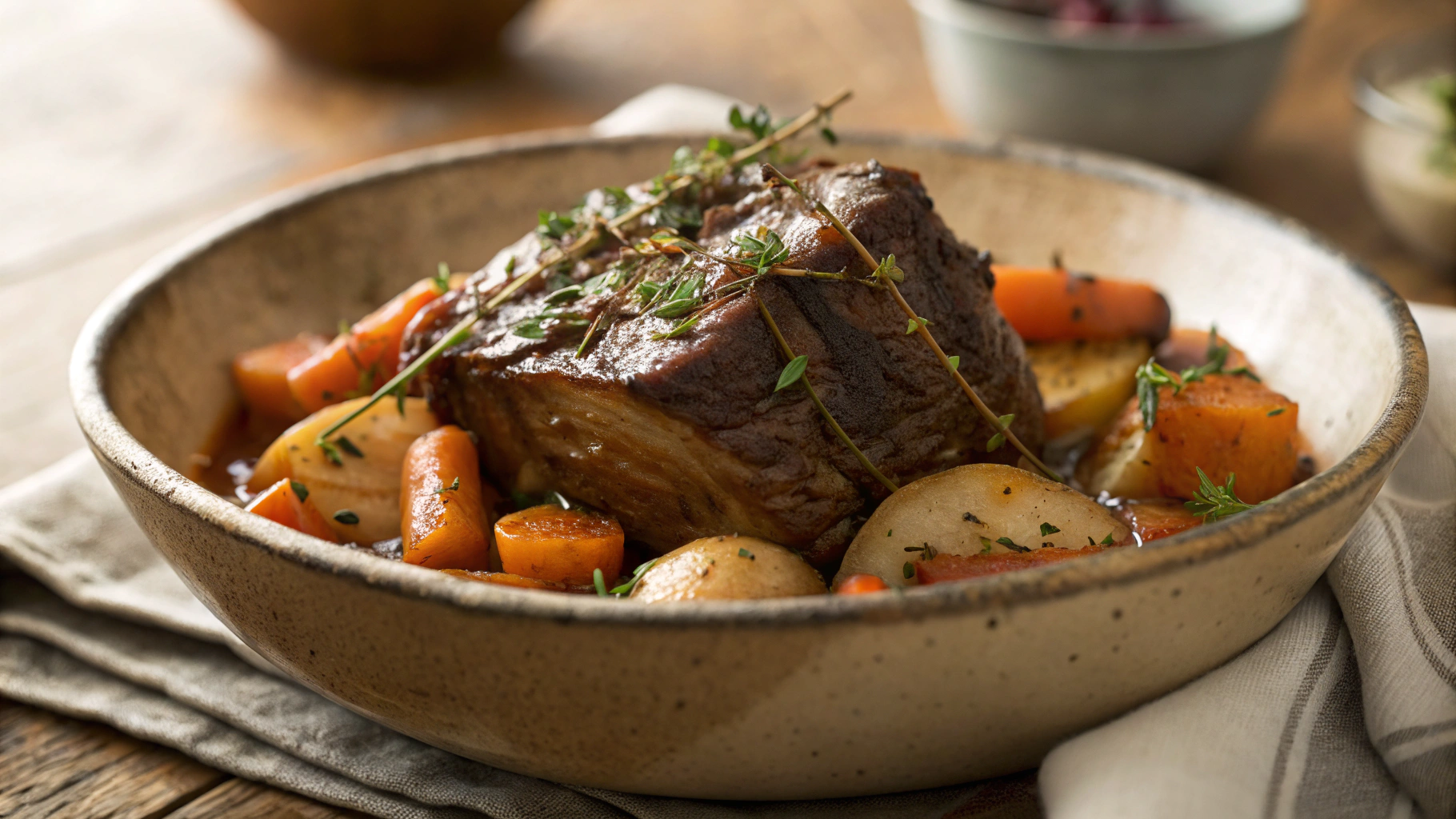 Low Carb Braised Pork Shoulder Steaks with Rutabaga
