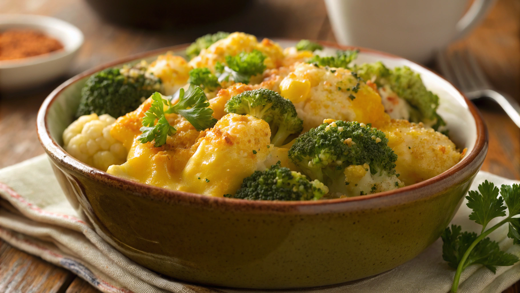 Low Carb Broccoli Cheddar Cauliflower Casserole
