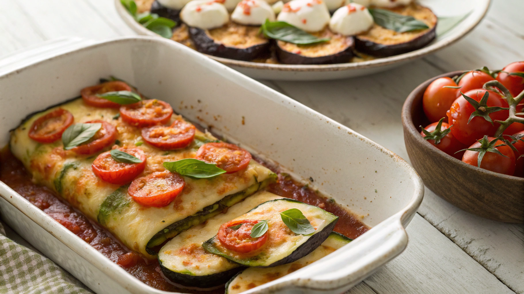 Low Carb Cannelloni w Caprese Topped Eggplant