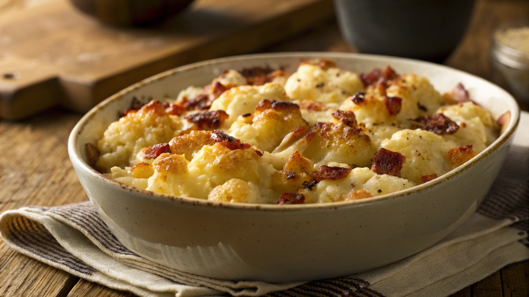 Low Carb Cauliflower Au Gratin with Bacon