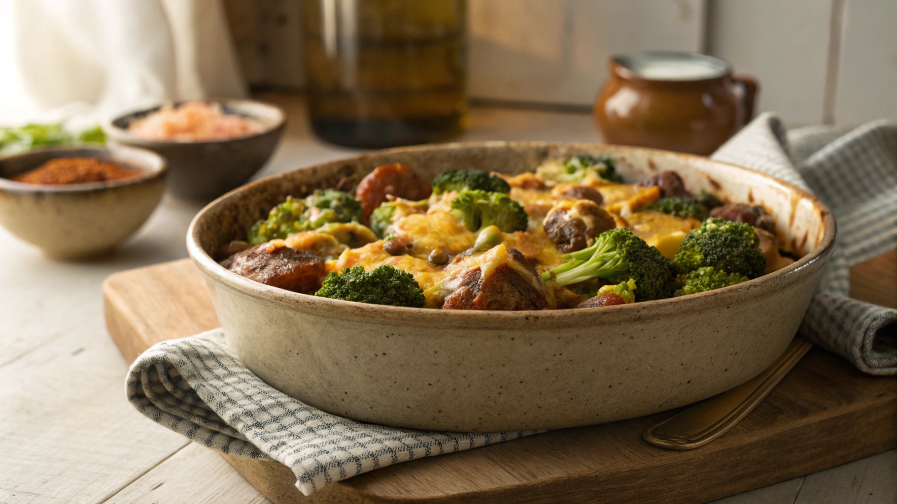 Low Carb Cheesy Sausage and Broccoli Bake