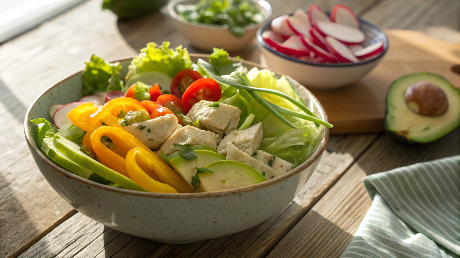 Low Carb Chicken and Crunchy Veg Salad