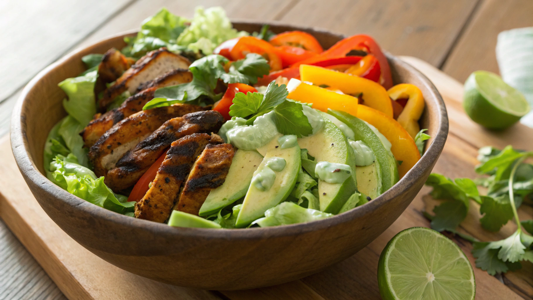 Low Carb Chicken Fajita Salad with Avocado Lime Dressing