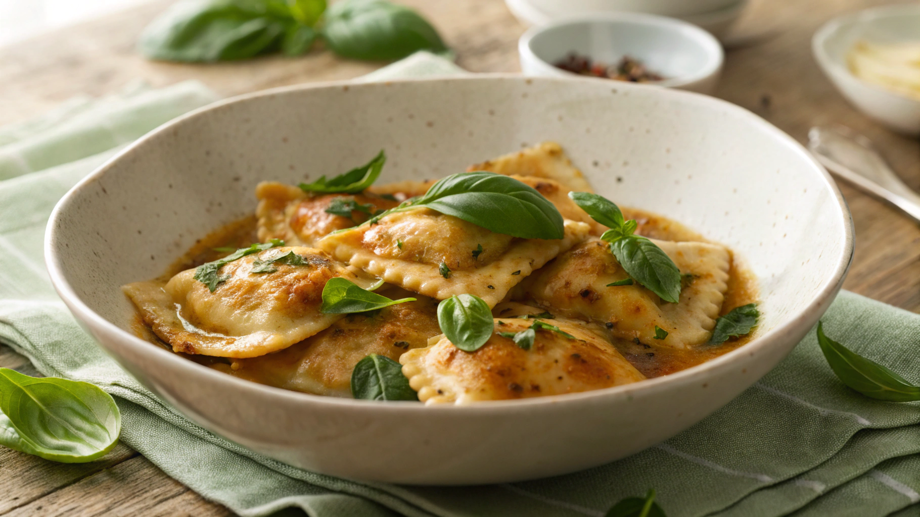 Low Carb Chicken Ravioli with Spinach, Ricotta and Basil Butter Sauce