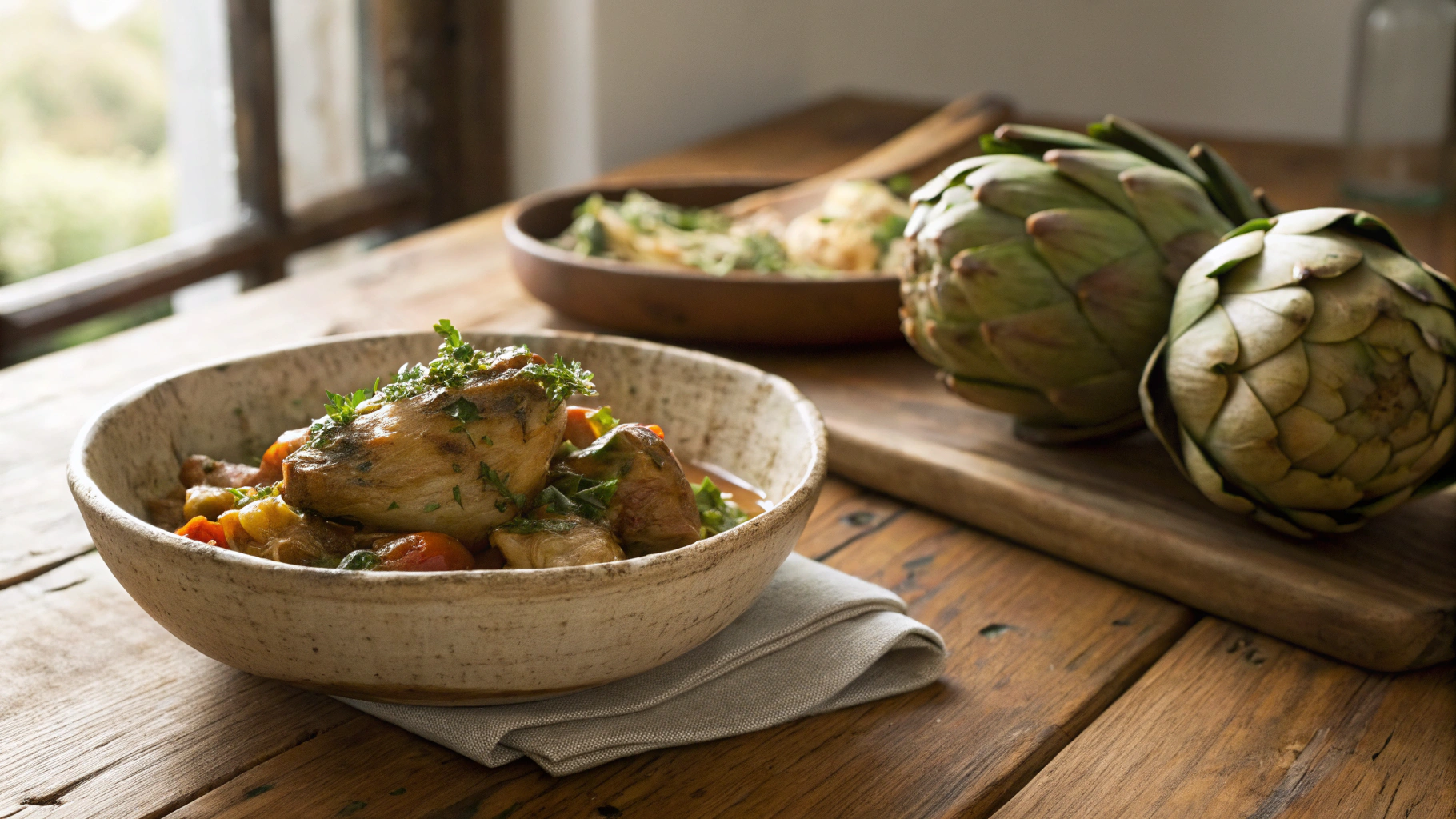 Low Carb Chicken Vesuvio w Steamed Artichoke