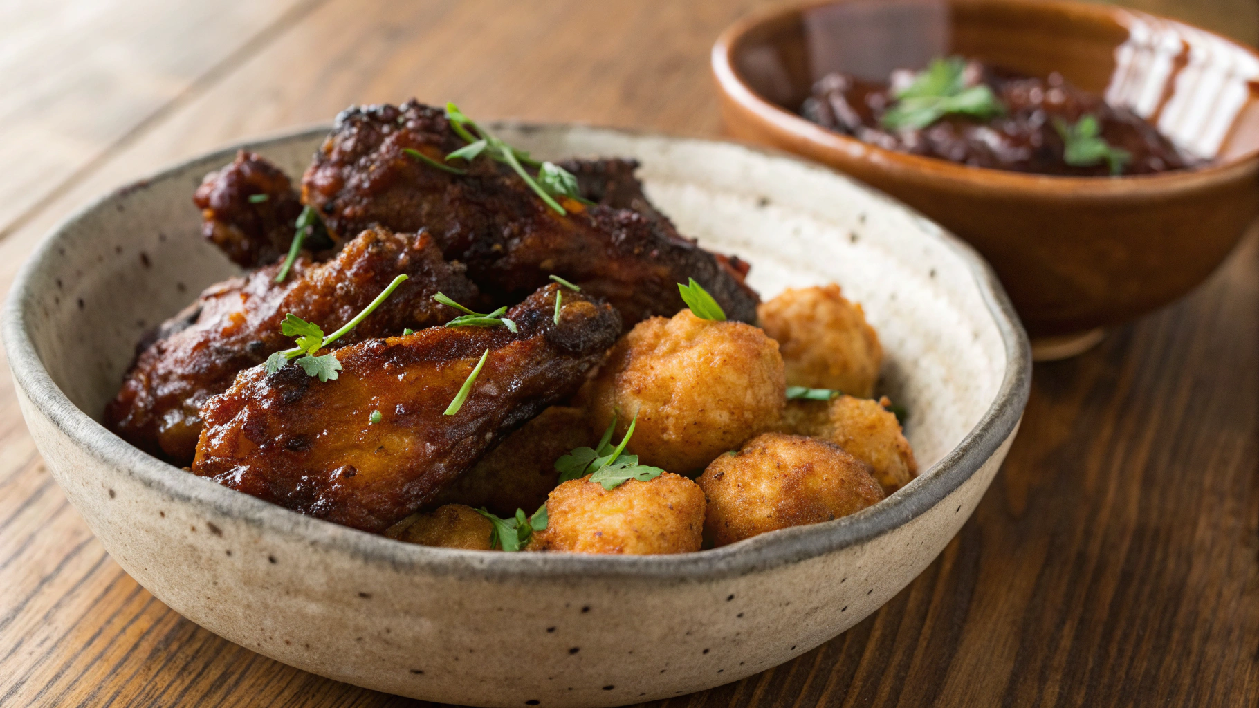 Low Carb Chicken Wings w Mole Sauce and Air Fried Cheese Curds