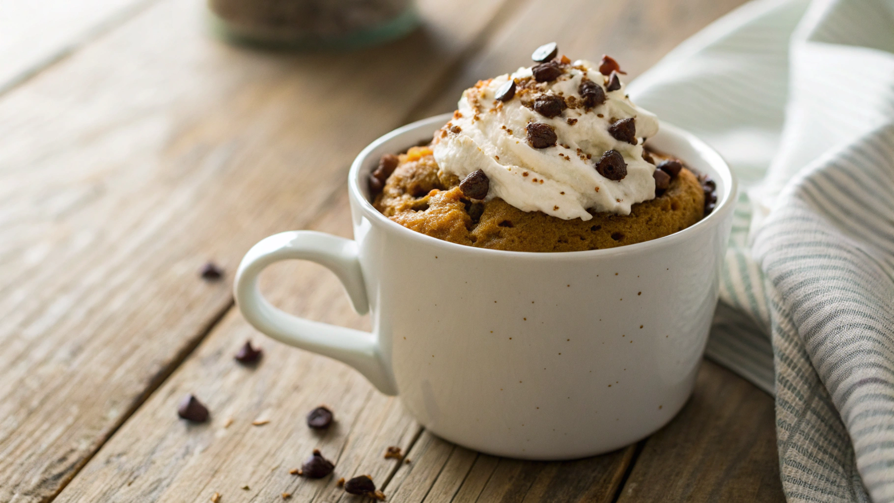 Low Carb Chocolate Chip Pumpkin Mug Cake