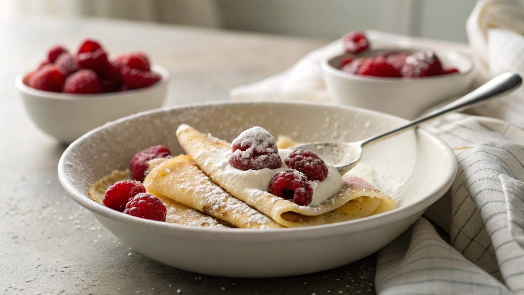 Low Carb Crêpes with Raspberry Jam and Seeds