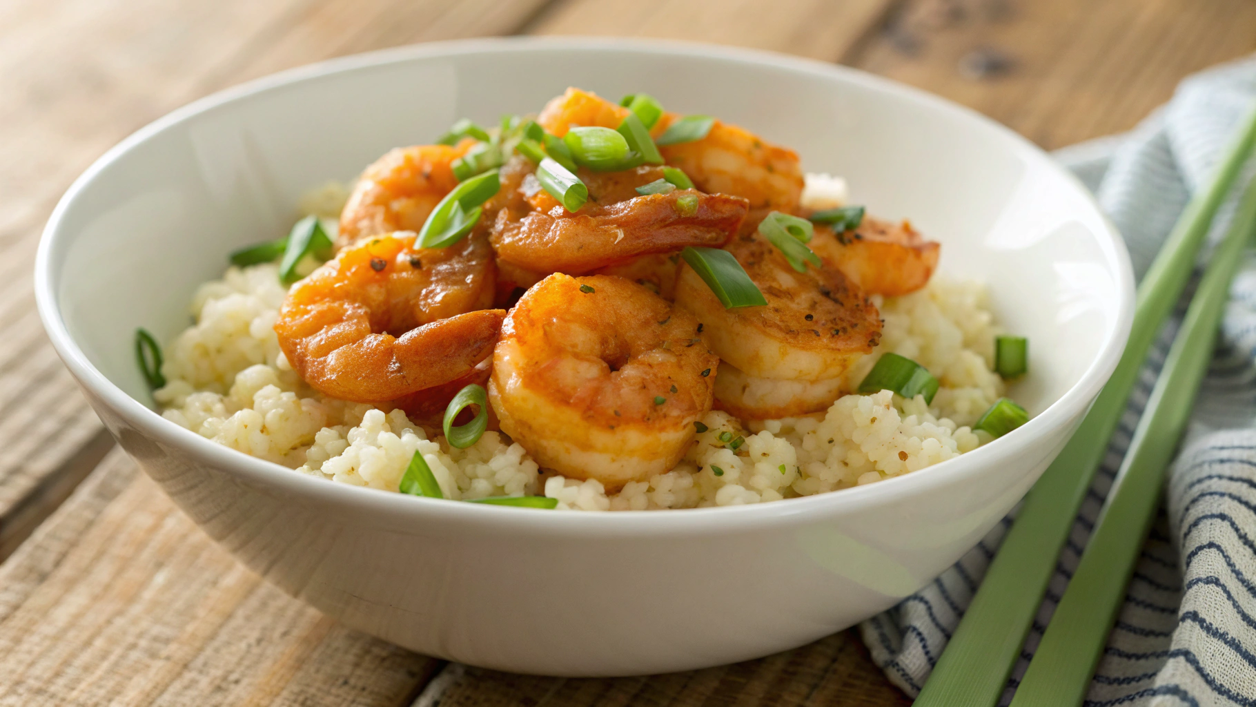 Low Carb Egg Fried Rice w Shrimp and Citrus Sauce