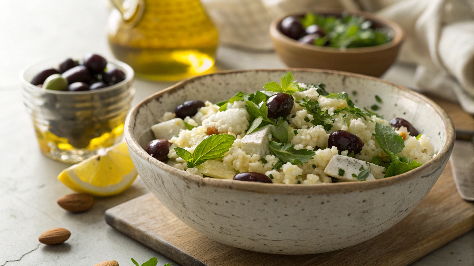 Keto Feta And Olive 'Couscous' Salad