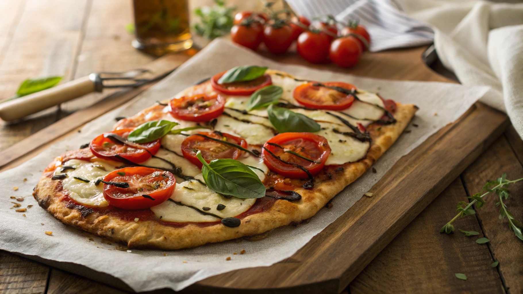 Low Carb Flat Bread Margherita Pizza Appetizer