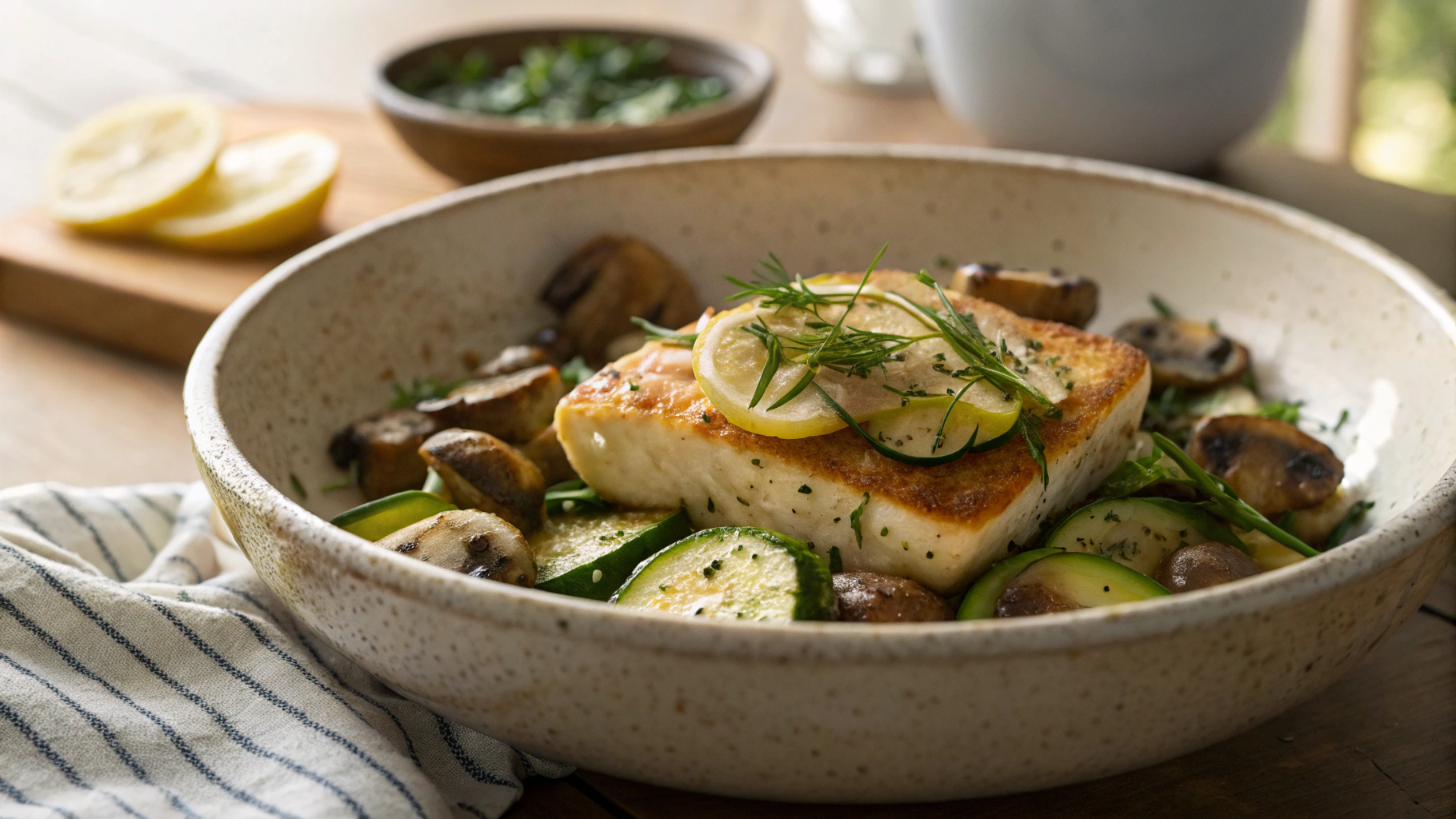 Low Carb Fried Feta, Mushrooms, and Zucchini Meal