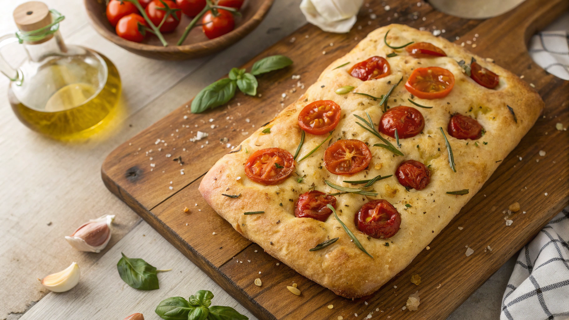 Keto Garlic and Cherry Tomato Focaccia Bread