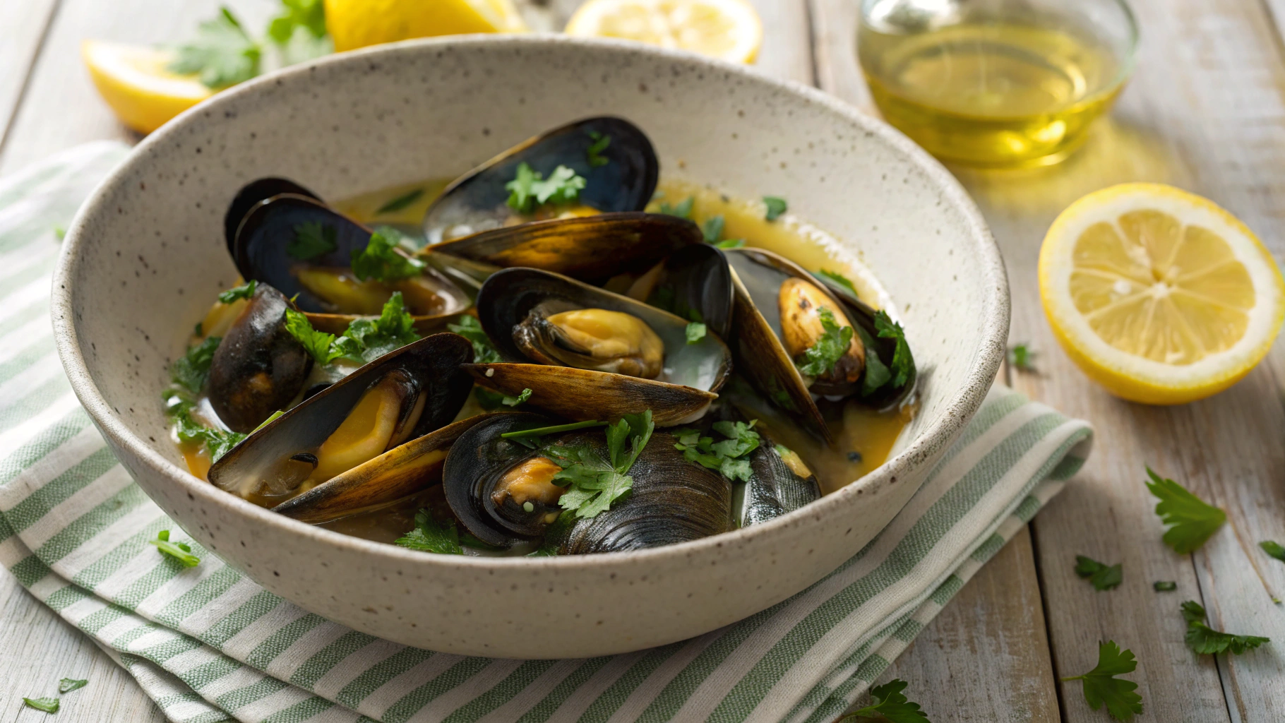 Low Carb Garlicky Lemon Mussel Pot