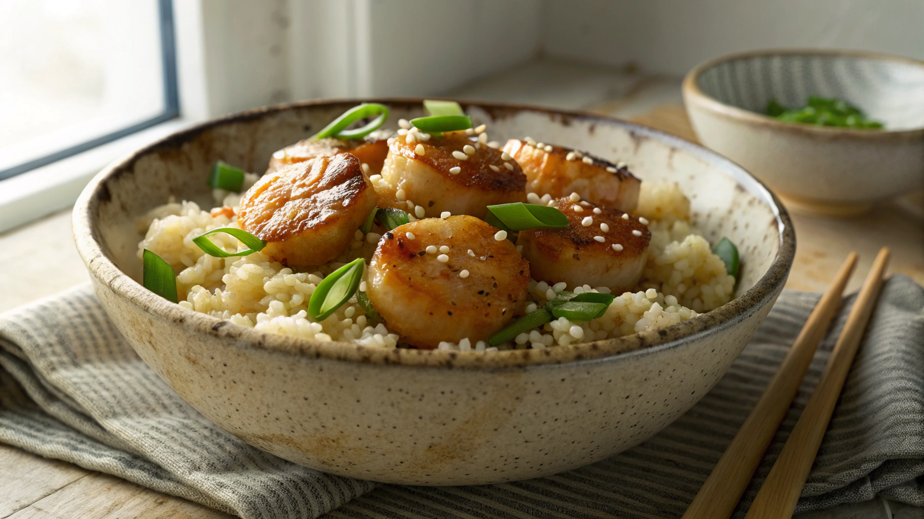 Low Carb Ginger Garlic Scallops with Rice